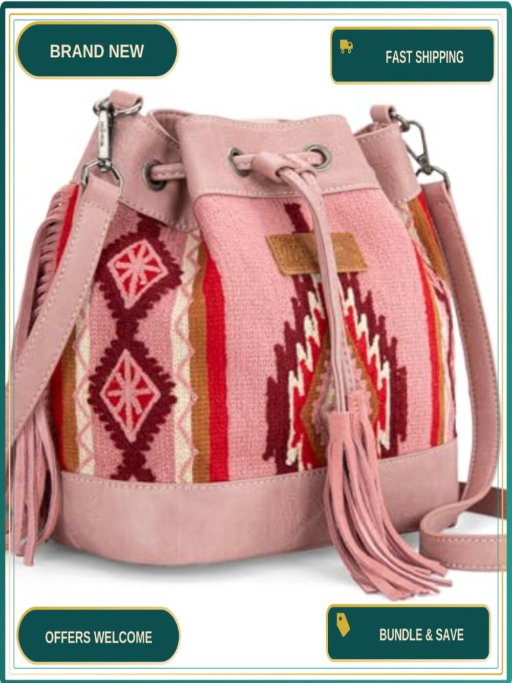 Bucket Bag Vegan Leather Tapestry Hobo Crossbody Shoulder Purse